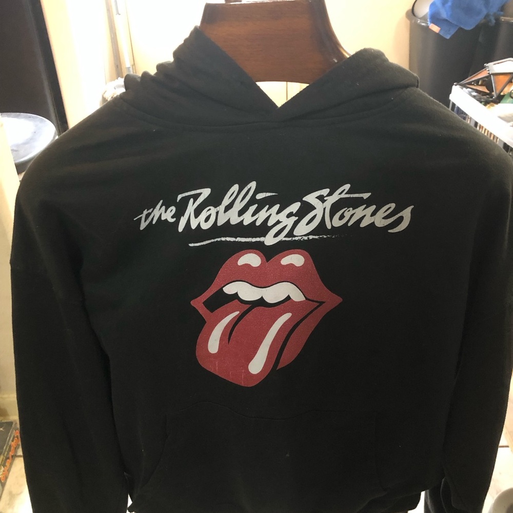 Rolling Stones Hoodie Mens XL Black Pullover Graphic Band Logo Long Sleeve